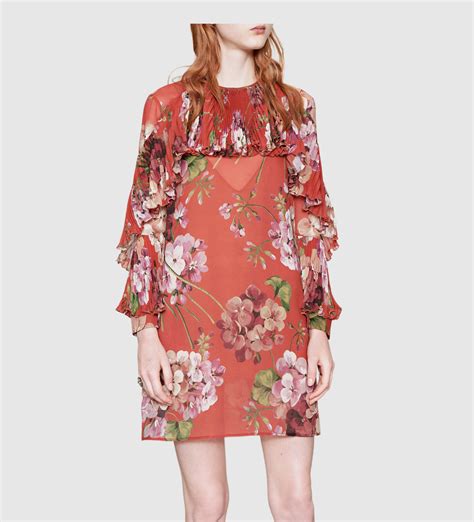 black gucci flower dress|Gucci pleated dress.